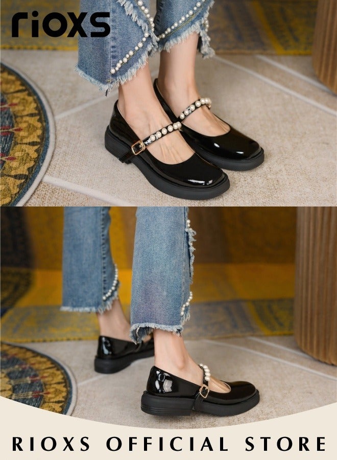 Women's Vintage Lolita Platform Wedge Patent Leather Shoes Flat Mary Jane Shoes Casual Round Toe Shoes