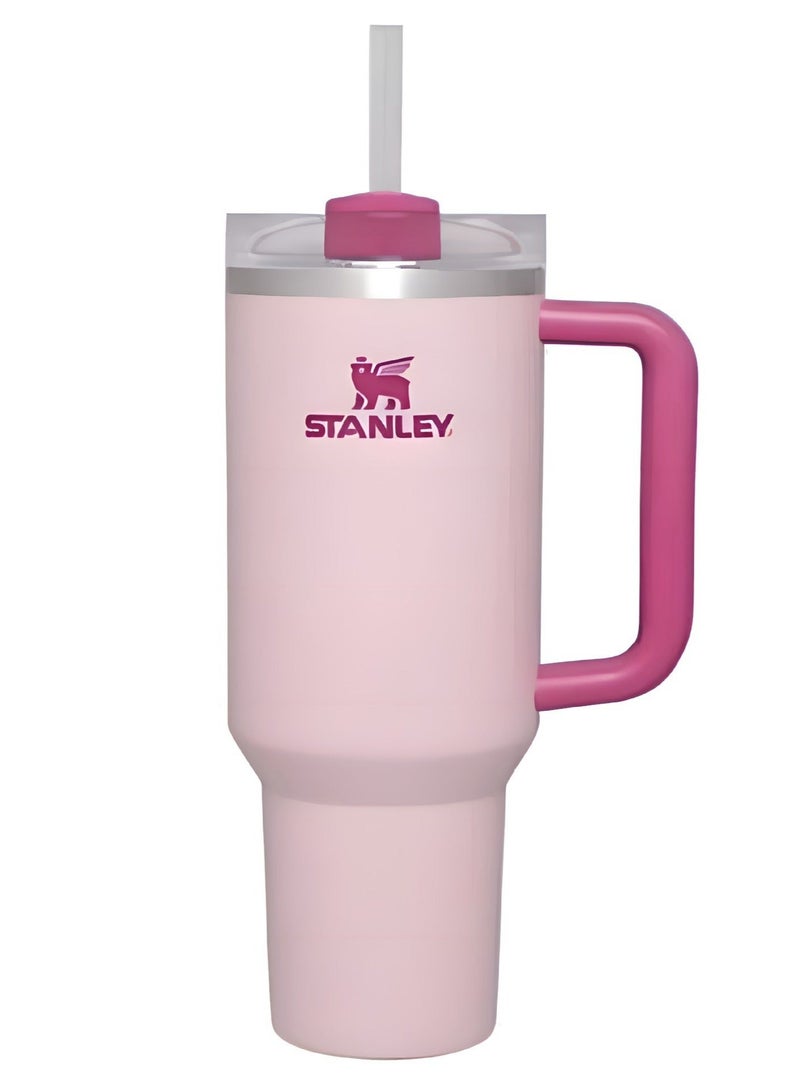 40oz Stanley Quencher H20 Flowstate Stainless Steel Vacuum Insulated Tumbler with Lid and Straw for Water, Iced Tea or Coffee, Smoothie and More, Cream (Flamingo Pink)