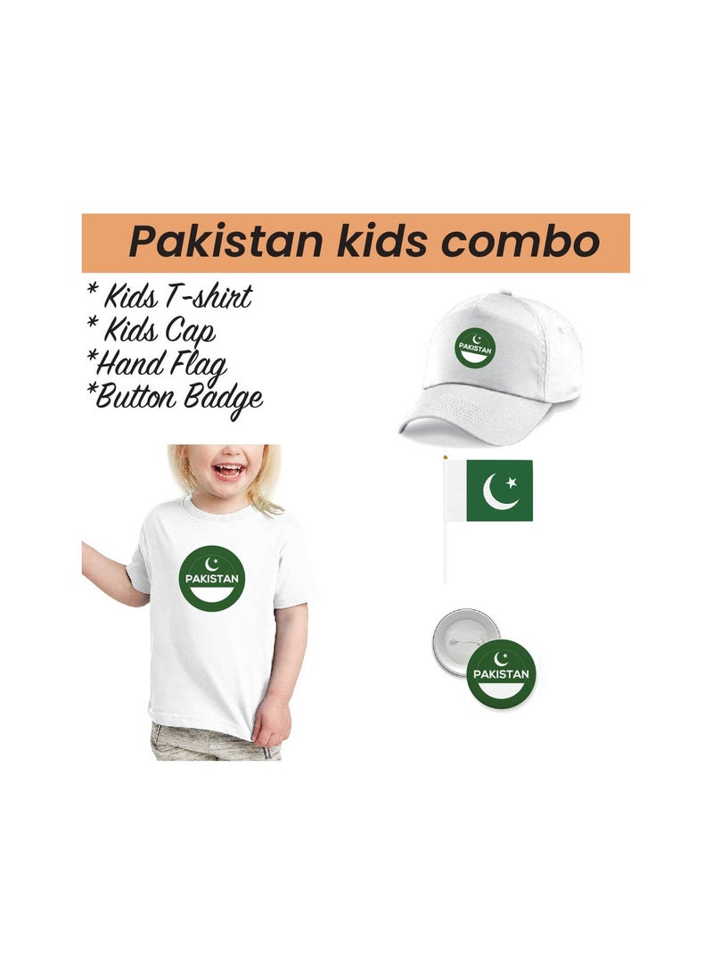 Pakistan Independence Day T Shirt for Girls, Cap, Badge, Flag Set Celebrate Pakistan Independence Day with this Kids Combo Pack in Style