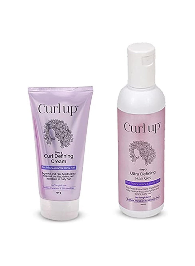 Curl Up Curl Styling Combo with Curl Defining Cream & Ultra Defining Gel - For Dry Frizzy, Wavy and Curly Hair - Sulphate Paraben And Silicone Free (Combo of 2)