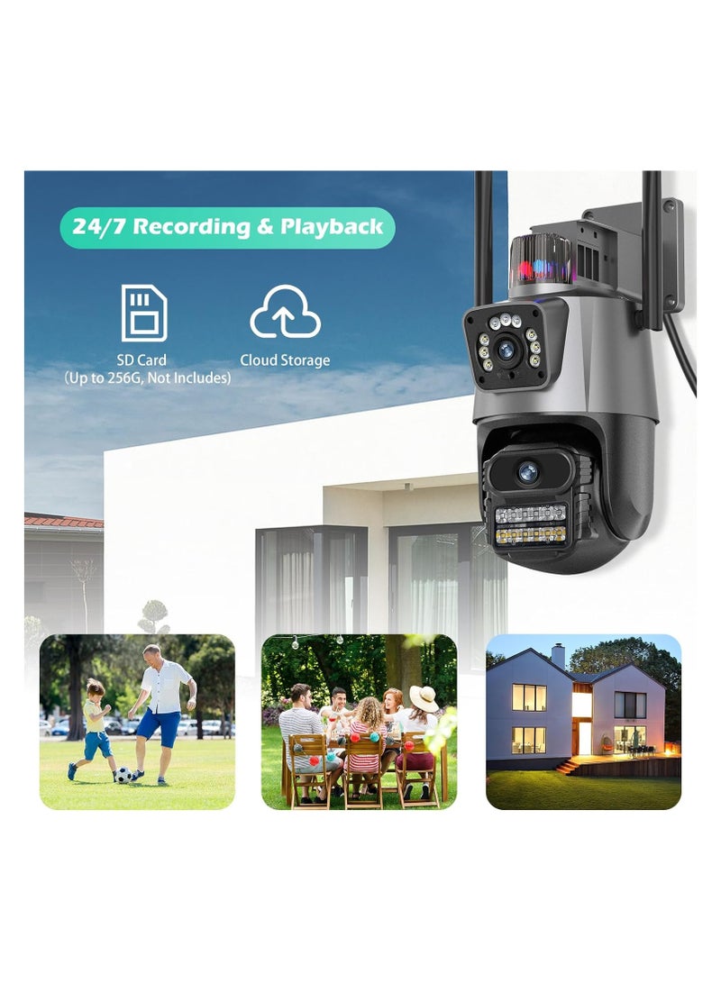 4K Security Camera Outdoor, Dual Lens PTZ Wireless Outside Cameras for Home Security with 64G SD card, IP66 Waterproof, AI Tracking, Light Alarm, Color Night, 2-Way Talk, 24/7 Record,SD/Cloud