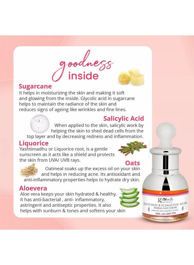 Glycolic & 1% Salicylic Acid Anti Acne Face Serum For Oily & Acne Prone Skin Natural & Ayurvedic Formula Chemical Free Cruelty Free 30 Ml Pack Of 5