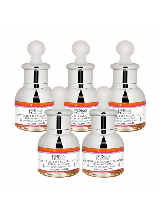 Glycolic & 1% Salicylic Acid Anti Acne Face Serum For Oily & Acne Prone Skin Natural & Ayurvedic Formula Chemical Free Cruelty Free 30 Ml Pack Of 5