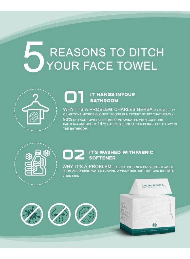 Disposable Face Towels 50 Count Extra Thick Soft Clean Facial Towels 10