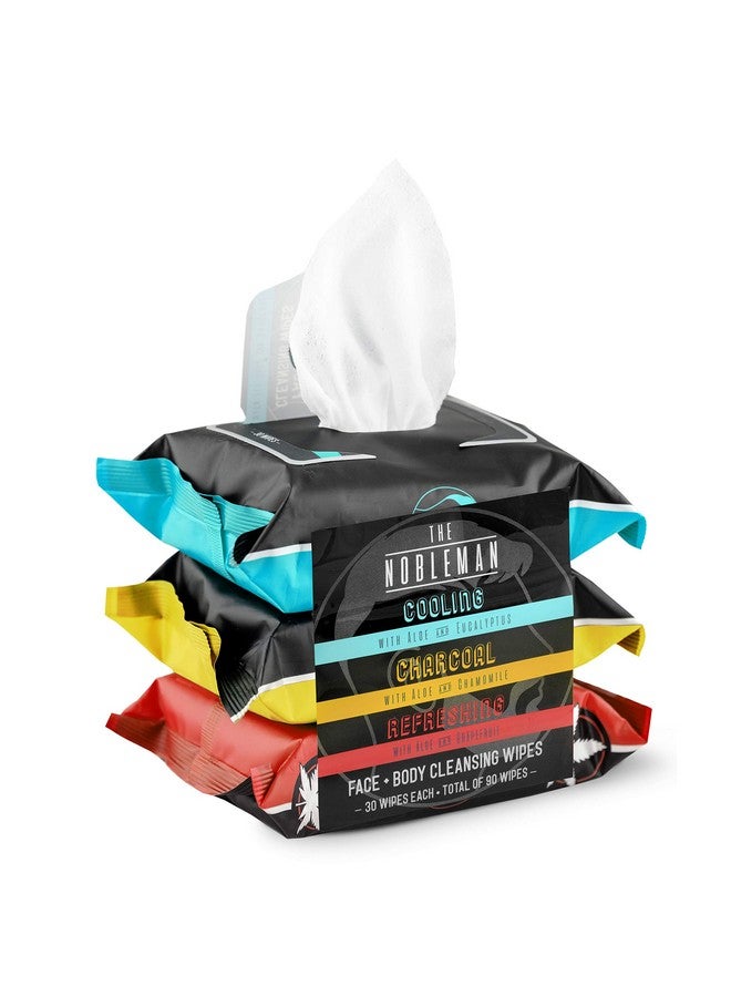 Men'S Assorted Cleansing Wipes Cooling/Charcoal/Refreshing 3 Pack (90Ct)