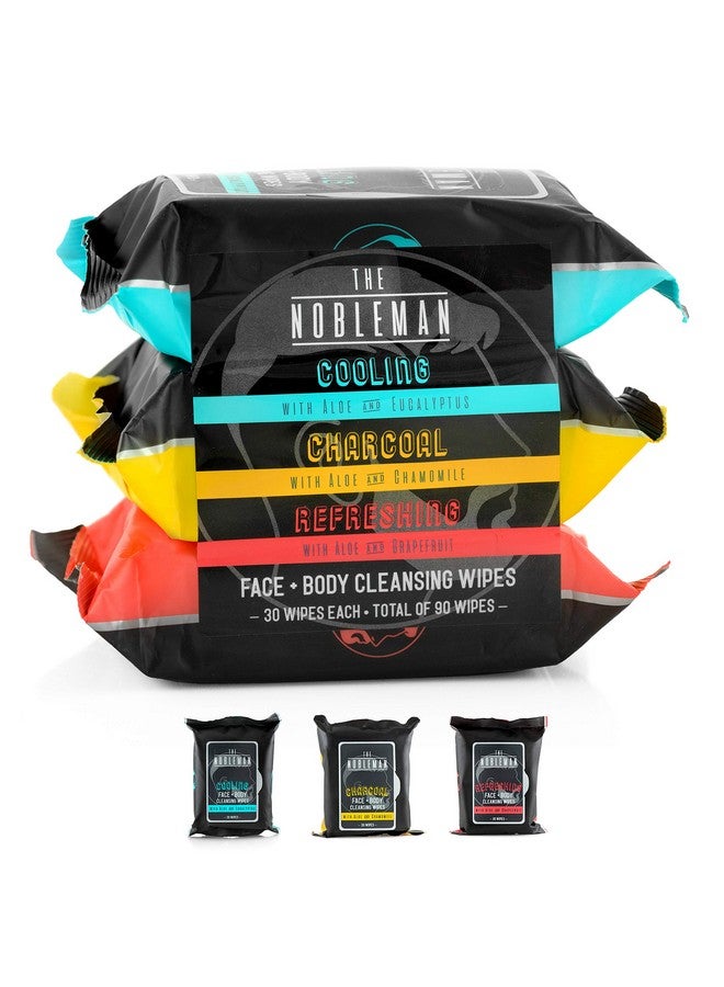 Men'S Assorted Cleansing Wipes Cooling/Charcoal/Refreshing 3 Pack (90Ct)