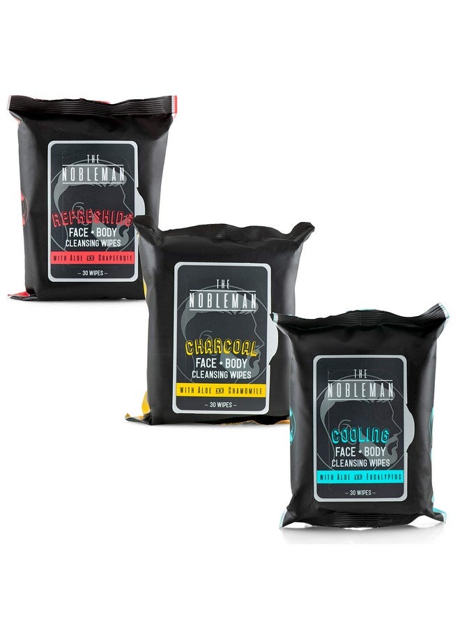 Men'S Assorted Cleansing Wipes Cooling/Charcoal/Refreshing 3 Pack (90Ct)