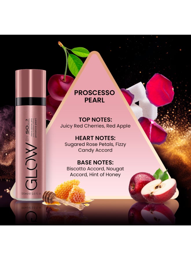 Glow Women's Prosecco Pearl Shimmer Body Spray For Women – Intense Fragrance with Iridescent Glow, Long-Lasting & Elegant, Perfect for Everyday & Special Occasions, 100ml.