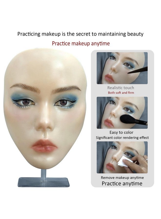 5D Makeup Practice Face Board, Silicone Makeup Mannequin Face, Reusable Beginner Practice Eye Makeup Face, Eye Fake Silicone, Makeup Artist Full Face Practice Eyelash Eye Shadow Eyeliner Pen Simulatio