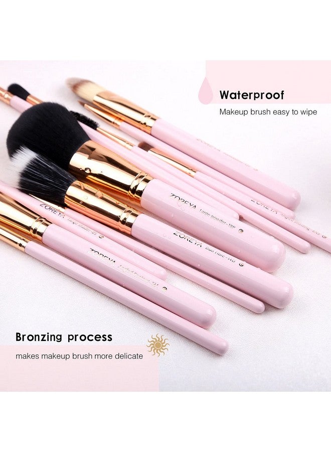 Makeup Brush Set 12Pcs Pink Synthetic Makeup Brushes Travel Set With Holder Makeup Brush Organizer Foundation Powder Contour Blush Eye Cosmetic Brush Sets In Case With Bonus Gift Makeup Sponge