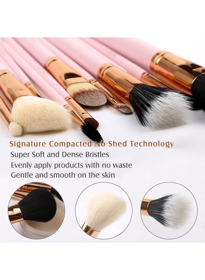 Makeup Brush Set 12Pcs Pink Synthetic Makeup Brushes Travel Set With Holder Makeup Brush Organizer Foundation Powder Contour Blush Eye Cosmetic Brush Sets In Case With Bonus Gift Makeup Sponge