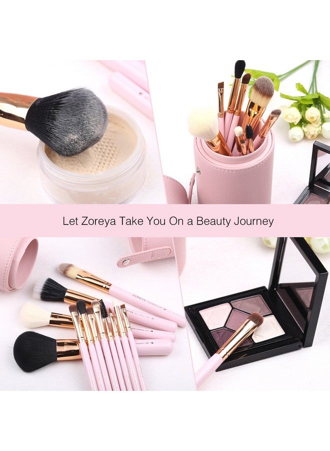 Makeup Brush Set 12Pcs Pink Synthetic Makeup Brushes Travel Set With Holder Makeup Brush Organizer Foundation Powder Contour Blush Eye Cosmetic Brush Sets In Case With Bonus Gift Makeup Sponge