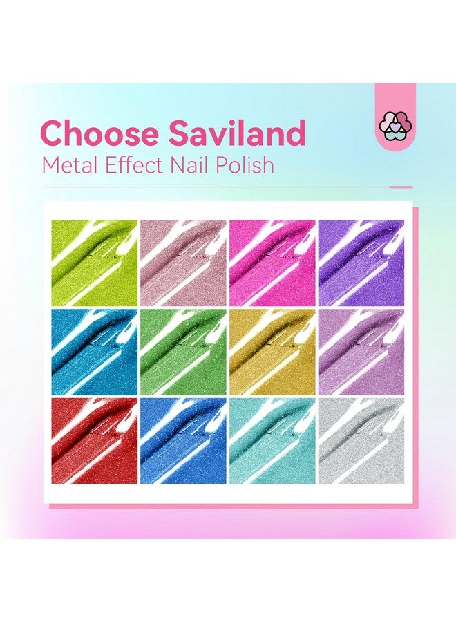 Chrome Nail Polish Set: 12 Colors Mirror Metallic Glitter Nail Polish 0.34Oz Holographic Red Silver Pink Nail Polish Quickdry Base Top Polish Coat For Fingernail Toenail French Manicure Art