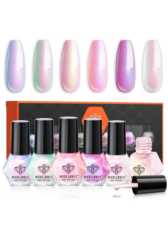 Pearl Nail Polish 6 Colors Shimmer Pearl White Pink Mermaid Purple Nail Polish Set Summer Quick Dry Nail Polish Finger Nail Polish Bulk Manicure Diy Nail Art Salon Home Gift For Women Girl