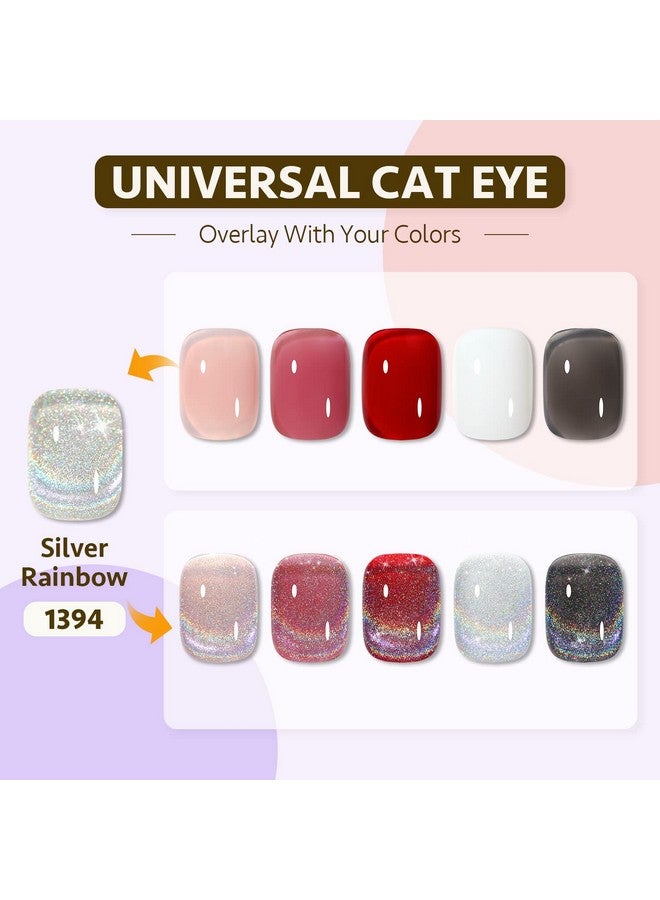 Cat Eye Gel Nail Polish Glitter Holographic Nail Polish With Magnet 16Ml Reflective Translucent Uv Gel For Nail Art 1394 Silver Rainbow