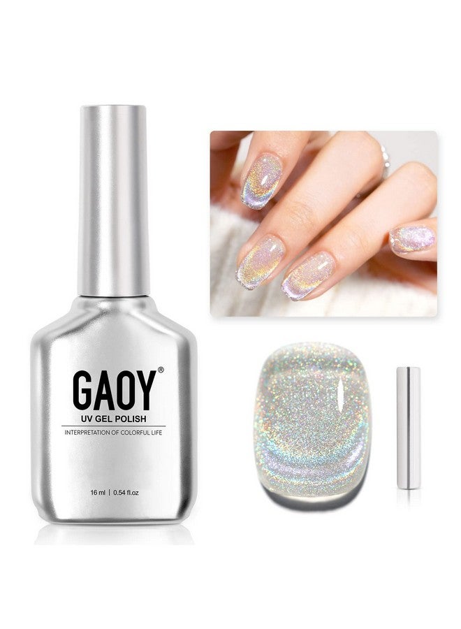 Cat Eye Gel Nail Polish Glitter Holographic Nail Polish With Magnet 16Ml Reflective Translucent Uv Gel For Nail Art 1394 Silver Rainbow