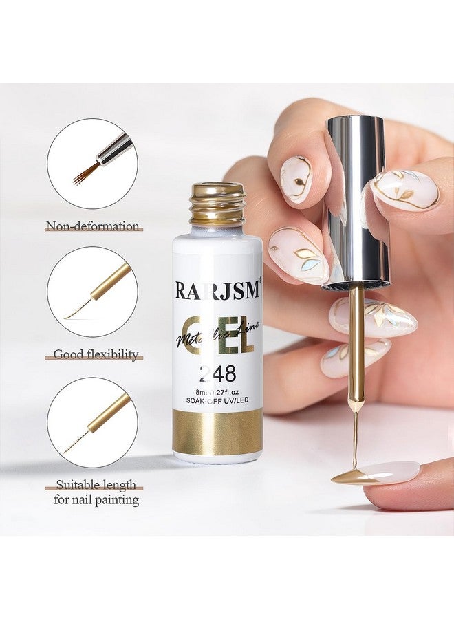 Metallic Gel Liner Nail Art Silver Bronze Gold 2Pcs Set Mirror Chrome 3D Effect Gel Nail Polish 8Ml Build In Thin Brush Metal Painted Drawing Stripper Gel Polish Curing Requires For Home Salon