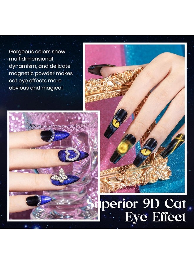 8 Colors 9D Cat Eye Gel Nail Polish Upgraded Magnetic Gel Polish Kit With Magnet Stick Galaxy Chameleon Effect Silky Cat Eye Nail Gel Soak Off Nail Art Salon Manicure Home Ladies Gift