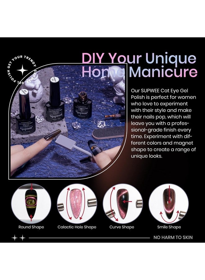 9D Cat Eye Gel Nail Polish Set With Magnet 12 Colors Magnetic Cateye Gel Polish Chameleon Galaxy Effects Manicure For Nail Salon Diy Nail Art At Home