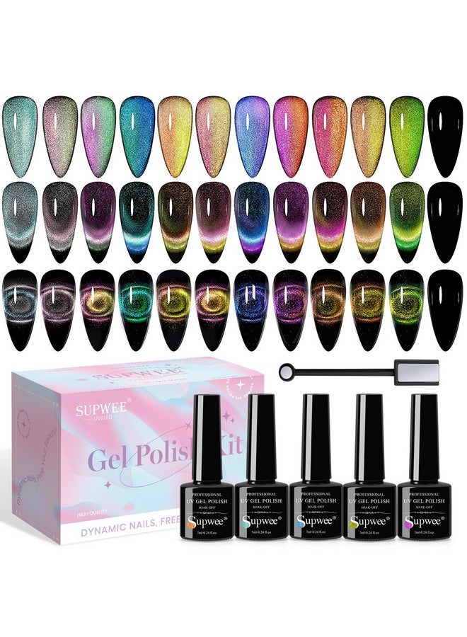 9D Cat Eye Gel Nail Polish Set With Magnet 12 Colors Magnetic Cateye Gel Polish Chameleon Galaxy Effects Manicure For Nail Salon Diy Nail Art At Home