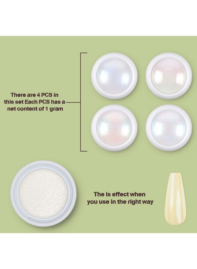 4 Jars Chrome Nail Powder Metallic Mirror Effect Pigment Chrome Iridescent Aurora Nail Glitter Mermaid White Pearl Glitter Dust Kit For Gel Polish Nail Art Decoration, Resin Craft
