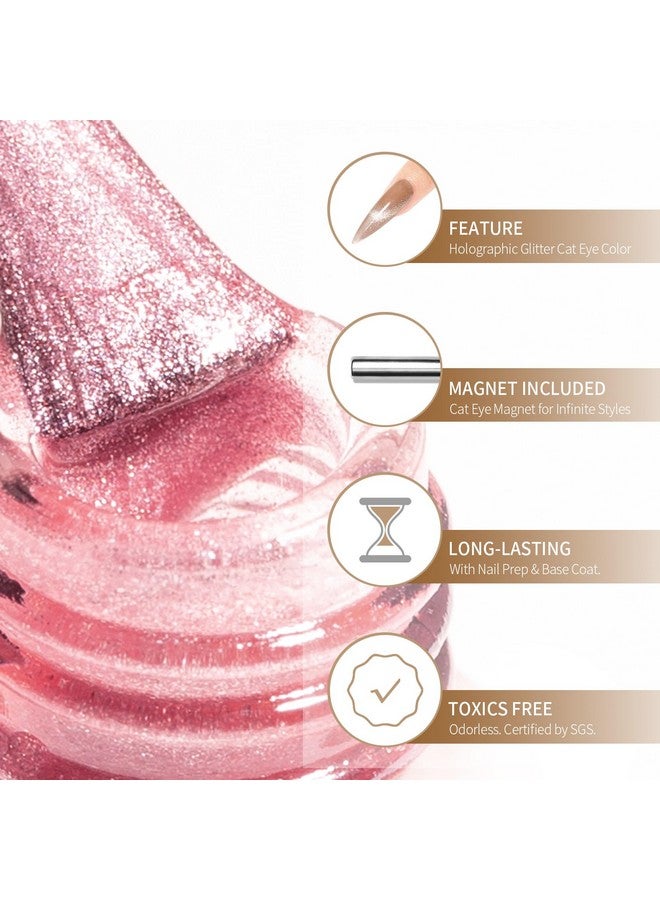 15Ml Cat Eye Gel Nail Polish 1Pc Jelly Pink Gel Polish With Magnet Soak Off Holographic Magnetic Nail Polish For Nail Art Manicure Salon Diy At Home 0.5 Oz
