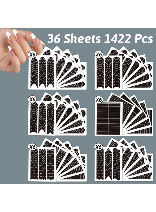 1422 Pcs French Tip Nail Guides Selfadhesive French Moon Shaped Vshaped Manicure Strip Stickers For Edge Auxiliary Black Diy Decoration Stencil Tools(11 Designs 36 Sheets)