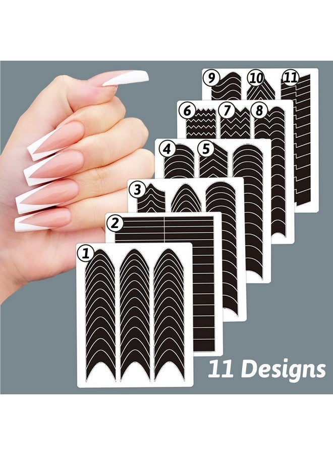 1422 Pcs French Tip Nail Guides Selfadhesive French Moon Shaped Vshaped Manicure Strip Stickers For Edge Auxiliary Black Diy Decoration Stencil Tools(11 Designs 36 Sheets)