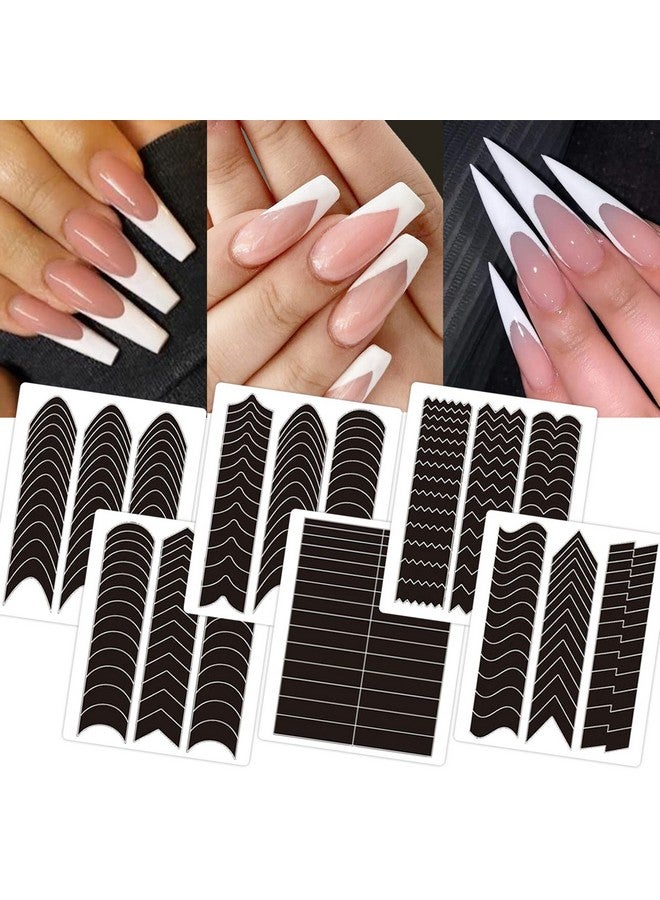 1422 Pcs French Tip Nail Guides Selfadhesive French Moon Shaped Vshaped Manicure Strip Stickers For Edge Auxiliary Black Diy Decoration Stencil Tools(11 Designs 36 Sheets)