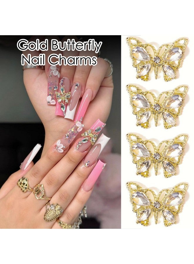 20Pcs Butterfly Nail Charms 3D Luxury Butterfly Nail Gems Gold Silver Butterfly Nail Diamond Shiny Nail Rhinestones For Acrylic Nails Nail Art Supplies Nail Gems For Women Girls Manicure