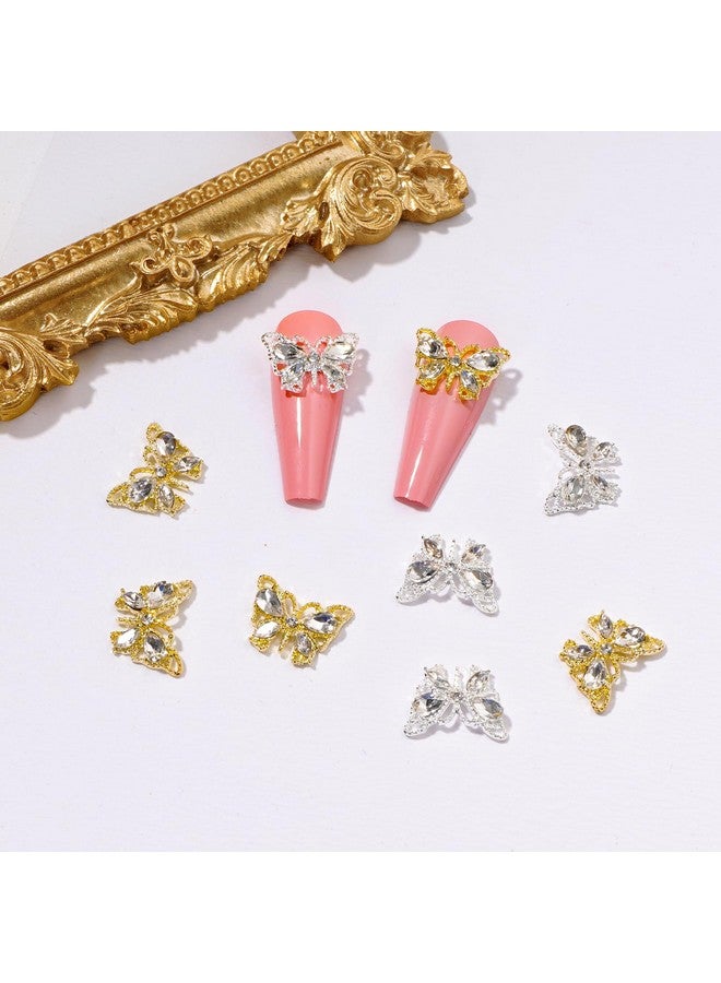 20Pcs Butterfly Nail Charms 3D Luxury Butterfly Nail Gems Gold Silver Butterfly Nail Diamond Shiny Nail Rhinestones For Acrylic Nails Nail Art Supplies Nail Gems For Women Girls Manicure