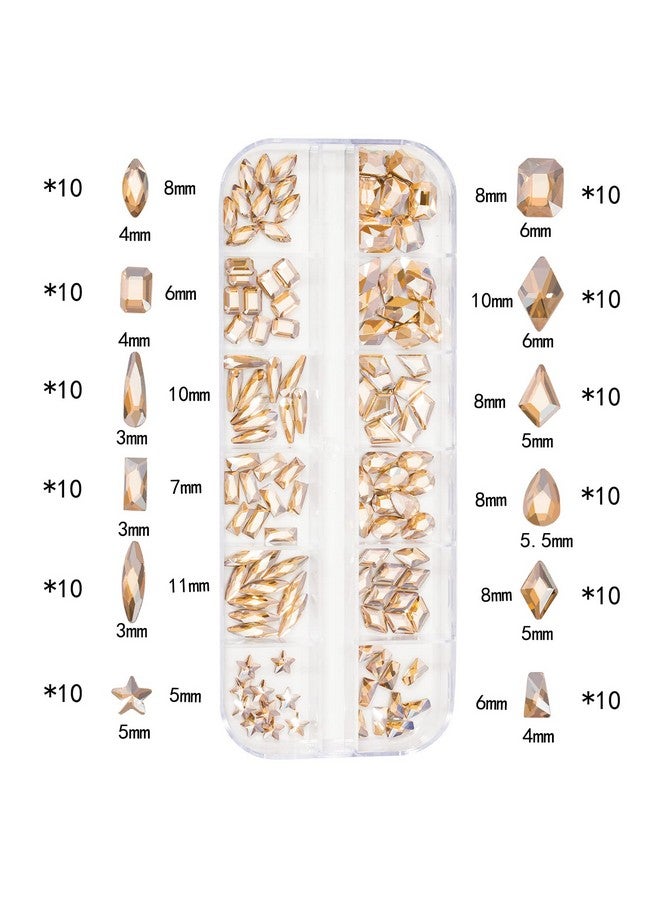 2920Pcs Champagne Gold Crystal Nail Rhinestones Round Flatback Rhinestones Multi Shape Nail Gemstones Gold Nail Glass Crystals Diamonds Jewelry For Nail Design Nail Rhinestones For Acrylic Nails Kit