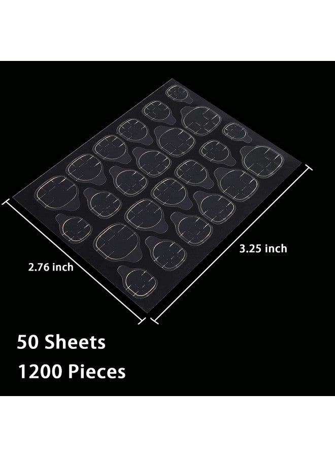 1200 Pcs Thin Breathable Adhesive Tabs Fake Nail Glue Sticker 50 Sheets Super Sticky Double Sided Tips (Germany Jelly Gel) Flexible For Acrylic False Nails Manicure Tape