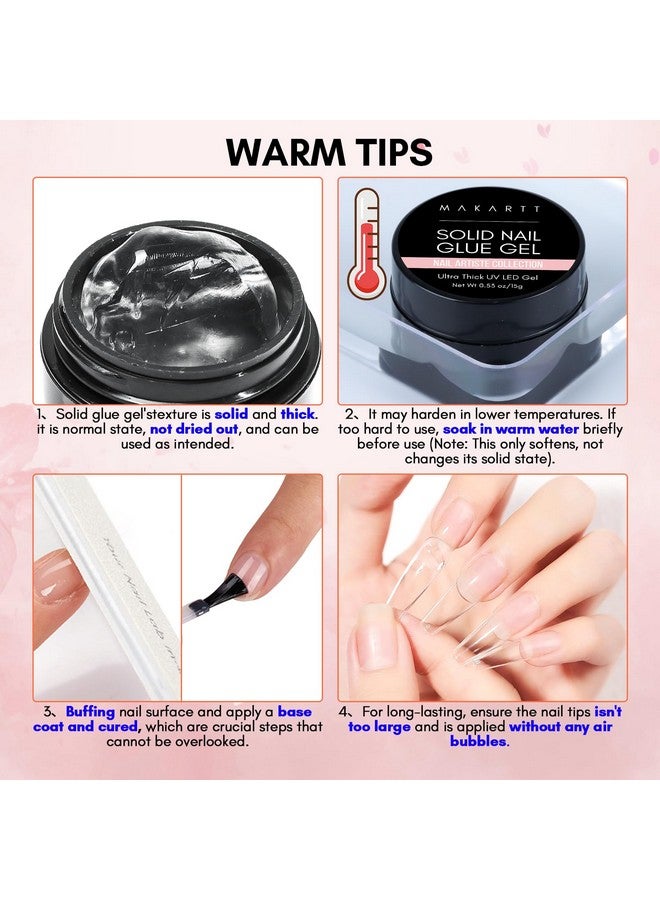 Solid Nail Gel Glue For Soft Gel Nail Tips Strong Clear Acrylic Nail Tips Solid Gel Nail Glue For Press On Nails Fake Nails Solid Hard Gel For Nails Nail Art Diy Home 15Ml Uv Light Cured