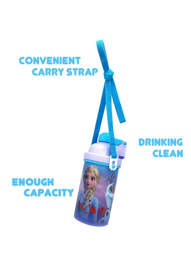 Disney Frozen Deluxe Carrying Strap One Touch Water Bottles With Reusable Built In Straw (Snow Canteen 16.9Oz)