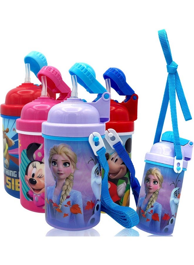 Disney Frozen Deluxe Carrying Strap One Touch Water Bottles With Reusable Built In Straw (Snow Canteen 16.9Oz)