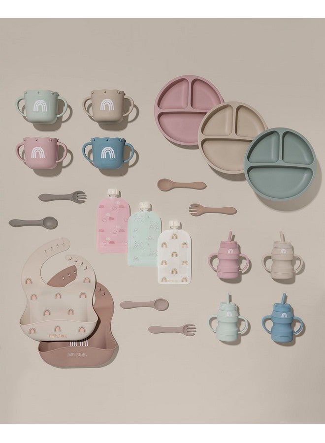 Toddler Plates With Suction Baby Plates 100% Foodgrade Silicone Divided Plates Bpa Free Dishwasher Safe Set Of 3 (Sage/Blush/Nude)