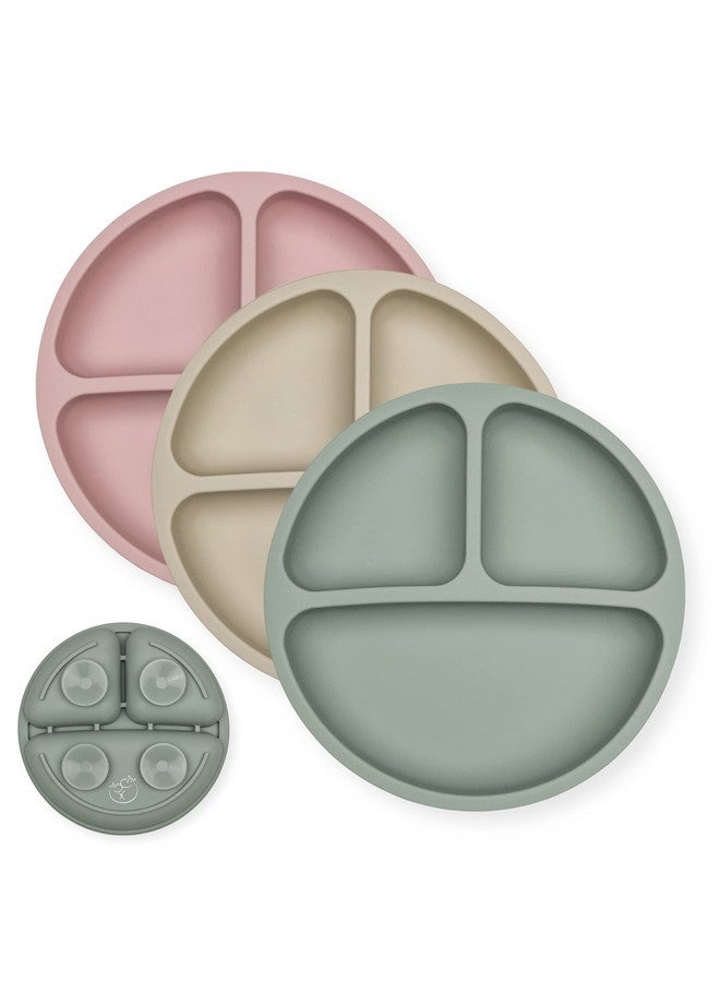 Toddler Plates With Suction Baby Plates 100% Foodgrade Silicone Divided Plates Bpa Free Dishwasher Safe Set Of 3 (Sage/Blush/Nude)