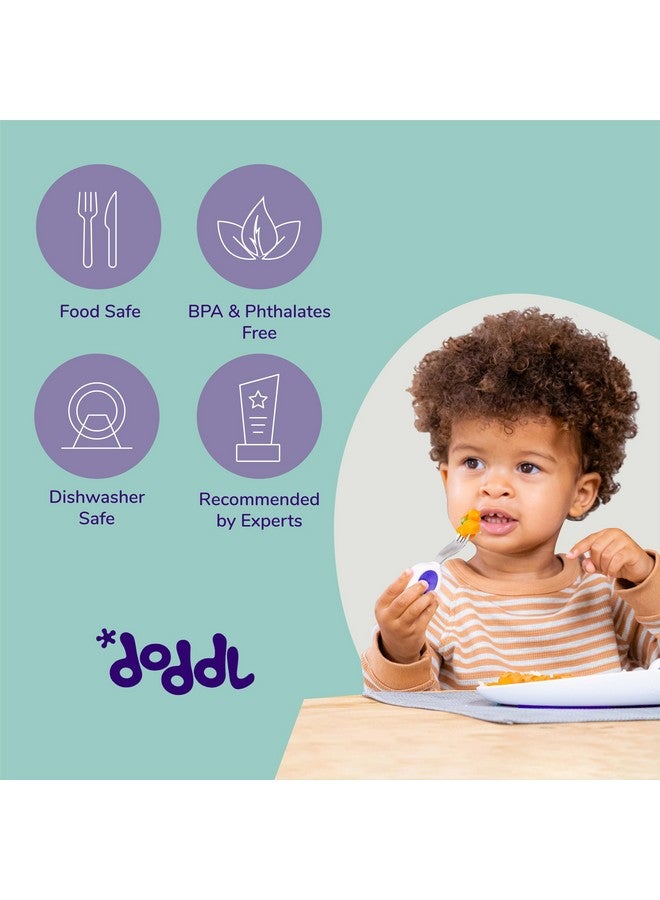 Toddler Utensils, Ergonomic Fork And Spoon Set For Self Feeding, Stainless Steel Silverware For 13 Year Olds, Bpa Free, Dishwasher Safe (Indigo)