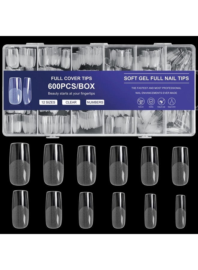 Square Nail Tips 600 Pcs Artificial Full Cover Nail Tips Soft Clear Gel X Nail Tips 12 Sizes Acrylic Medium Square Press On Nails Tapered Square False Nails With Box For Home Diy Nail Salon