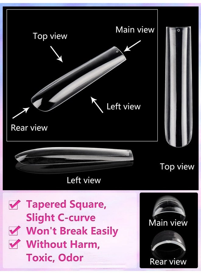 504Pcs Clear Square Nail Tips For Acrylic Nails Professional Xxlxxxl Extra Long Tapered Square Straight Acrylic Nail Tips Full Cover No C Curve False Nail Extension Tips For Manicure Salon Nail Art