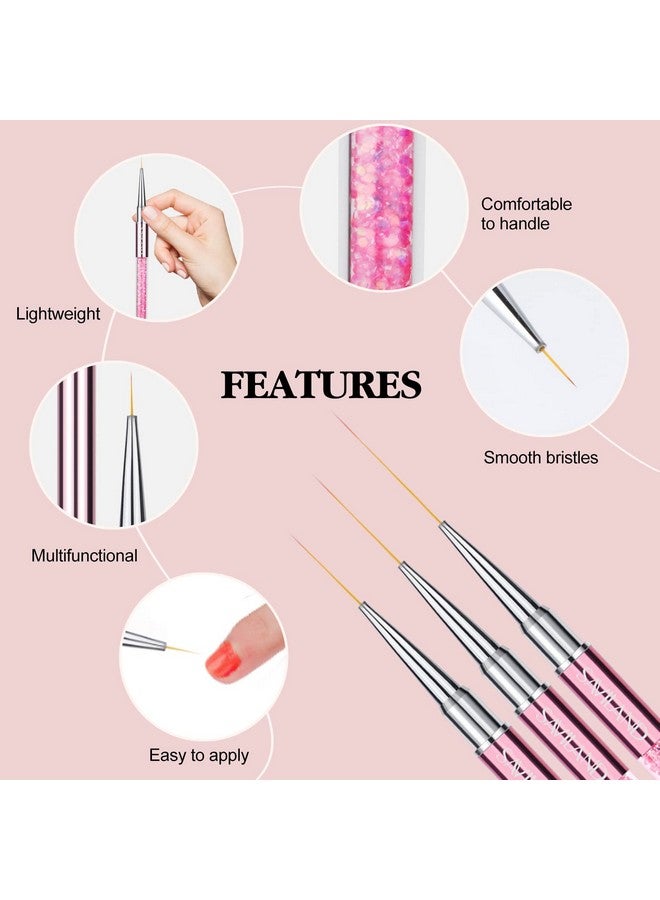 6Pcs Nail Art Liner Brushes Set Nail Brush Gel Polish Painting Nail Art Design Brushes Pen With Crushed Diamond Rhinestone Handle For Pulling Linessizes 7911131723 Mm