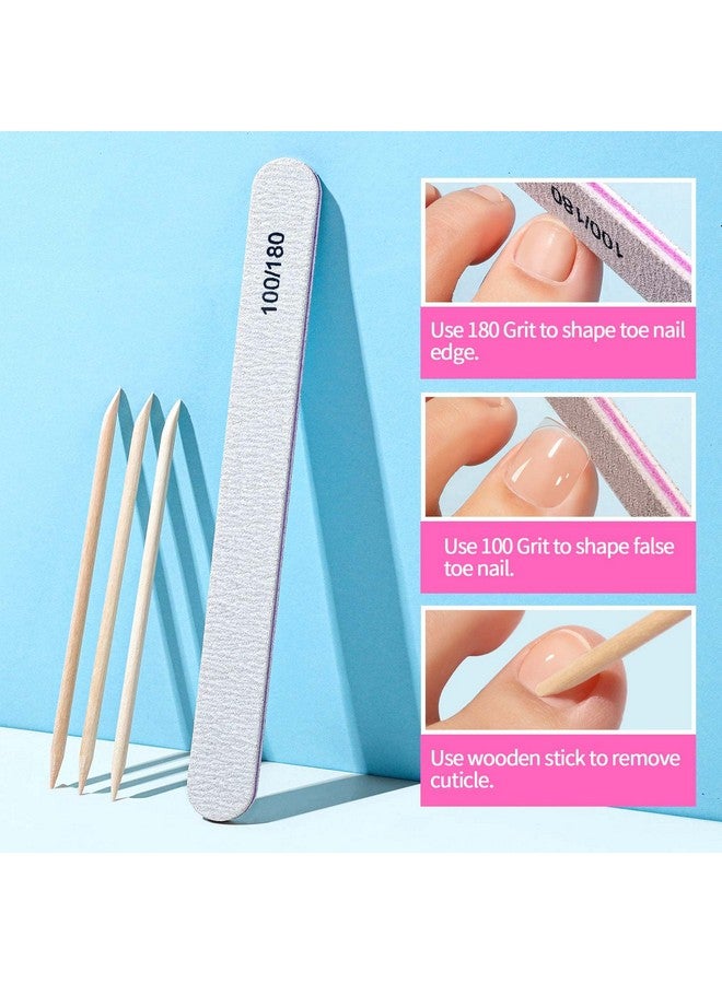 100Pcs Clear Press On Toes Nails Tips With Nail Glue Fake Toe Nails With Cuticle Pusher Nail File Acrylic Toenail Kit For Women