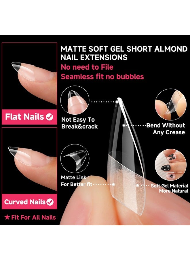 Short Almond Fake Nails Half Cover 504Pcs Extra Short Almond Soft Gel Nail Tips Prebuff Clear Almond Nails Salon Quality Nail Extension For Diy Home Nail Art Gift For Her 12 Sizes