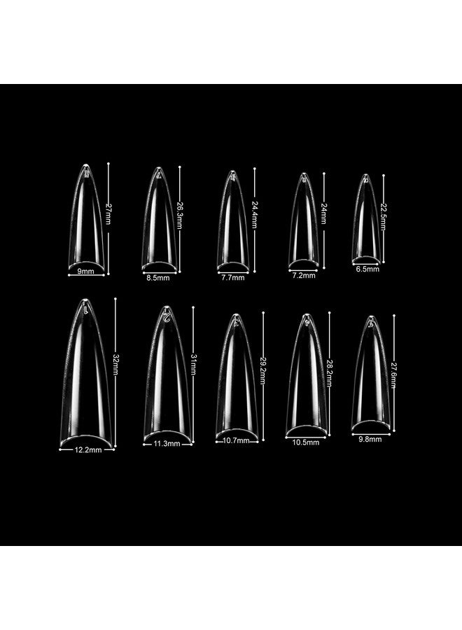 Clear Stiletto 500 Acrylic False Fake Gel Nail Tips With Clear Plastic Case For Nail Salon Nail Shop (Clear Stiletto)