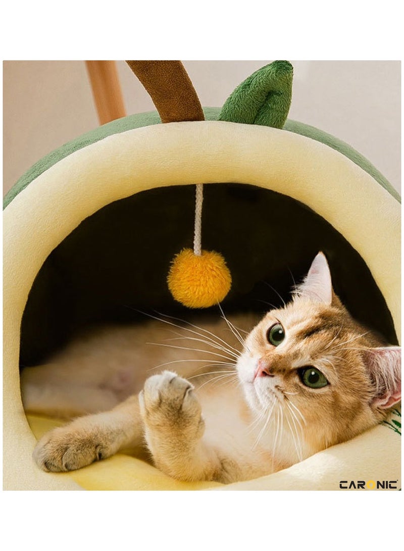 Beds For Indoor Cats And Small Dog With Anti-Slip Bottom With Hanging Toy With Removable Cotton Pad Super Soft Calming Pet Sofa Green