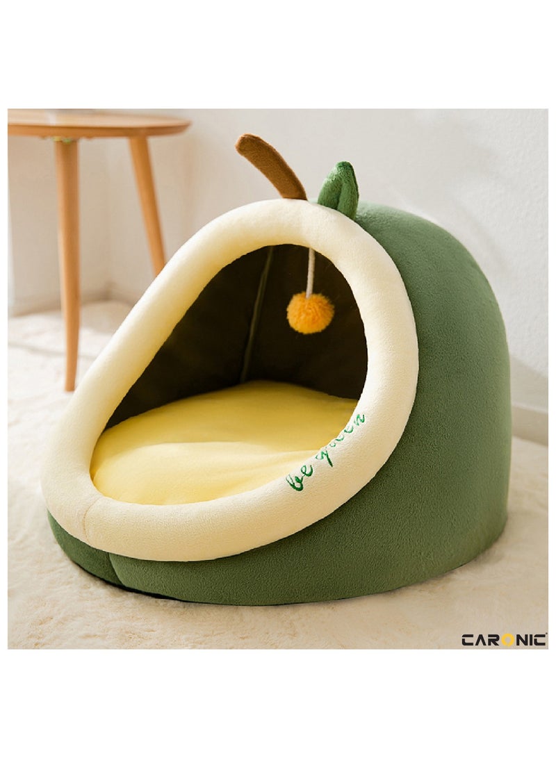 Beds For Indoor Cats And Small Dog With Anti-Slip Bottom With Hanging Toy With Removable Cotton Pad Super Soft Calming Pet Sofa Green