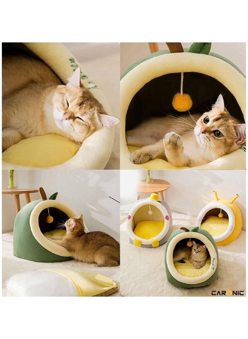 Beds For Indoor Cats And Small Dog With Anti-Slip Bottom With Hanging Toy With Removable Cotton Pad Super Soft Calming Pet Sofa Green