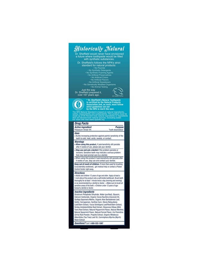 Dr. Sheffield’S Certified Natural Toothpaste (Sensitive) Fluoride Free Toothpaste/Sls Free, Antiplaque & Whitening (2 Pack)