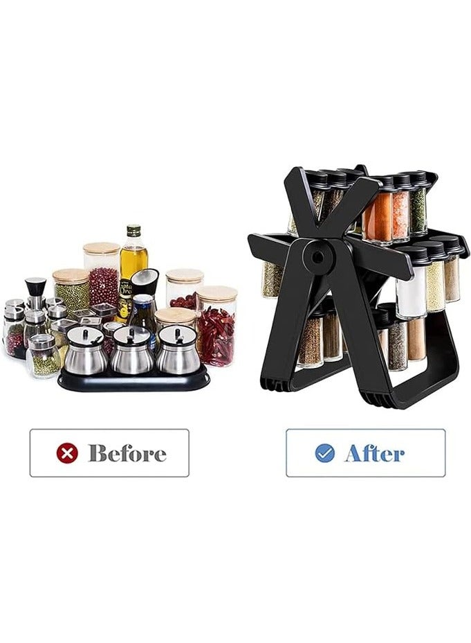 Rotating Spice Rack Organizer with 18 Glass Spice Jars, Revolving Spice Rack Set, 360 Degree Rotating
